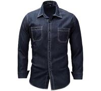 AnyuA Herren Jeanshemd Denim Hemd Freizeithemd mit Kentkragen aus 100% Baumwolle Denim Blau M