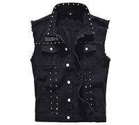 AnyuA Herren Jeansweste, Cowboy Jeansjacke, Zerrissen, Ärmellos, Denim Mantel Schwarz S