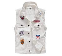 AnyuA Herren Jeansweste, Denim Biker Weste, Freizeitjacke, Ärmellose, Slim Fit Weiß L