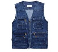 AnyuA Herren Jeansweste mit Multi-Tasche Leisure Outdoor Fishing Ärmellose Freizeit Weste Blau 5XL