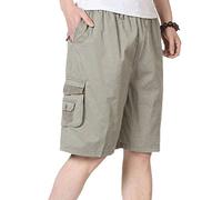 AnyuA Herren Lose Einfarbig Freizeithose Shorts Vintag Kurze Hose Knielang 1/2 Armee-Grün 1 2XL