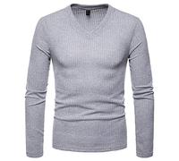 AnyuA Herren Pullover V-Ausschnitt Slim Fit Feinstrick Langarm Sweatshirt Gräulich L