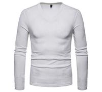AnyuA Herren Pullover V-Ausschnitt Slim Fit Feinstrick Langarm Sweatshirt Weiß L