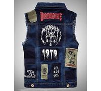 AnyuA Herren Weste Jeans, Ärmellos Jeansjacke, Aufnäher Patches, Cowboy Jeansweste Blau XL