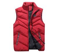 AnyuA Herren Weste mit Taschen Steppweste Outdoor Weste mit Stehkragen Rot M