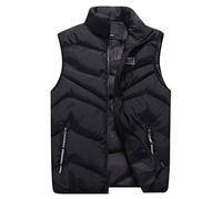 AnyuA Herren Weste mit Taschen Steppweste Outdoor Weste mit Stehkragen Schwarz 2XL