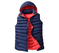 AnyuA Weste Herren Daunenweste Mit Abnehmbar Kapuze Steppweste Zwei Dressing Methoden Blau Orange M