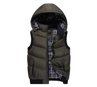 AnyuA Weste Herren Verdicken Outdoor Packable Daunenweste Steppweste Mit Abnehmbar Kapuze Armee-Grün 2XL