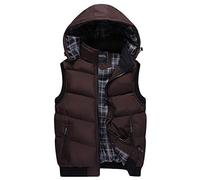 AnyuA Weste Herren Verdicken Outdoor Packable Daunenweste Steppweste Mit Abnehmbar Kapuze Kaffeebraun XL