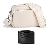ANYWN Crossbody Bag Damen Breiter Gurt Echtleder, kleine Handtasche Damen Umhängetasche, Umhängetasche damen breiter gurt, Handytasche Zum Umhängen Frauen mit Abnehmbar Schultergurt Beige-01