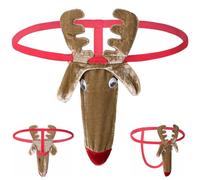 Anzhee Herren String Weihnachten Unterwäsche Rentiere Mankini Borat Tanga Lustiger Schwimmen G-Strings Thongs für Herren Badeanzug Hirsch Unterhose Einheitsgröße Braun