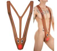 Anzhee Herren String Weihnachten Unterwäsche Rentiere Mankini Borat Tanga Lustiger Schwimmen G-Strings Thongs für Herren Hirsch Badeanzug Unterhose Einheitsgröße Braun