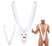 Anzhee Herren String Weihnachten Unterwäsche Schneemann Mankini Borat Tanga Lustiger Schwimmen G-Strings Thongs für Herren Badeanzug Unterhose Einheitsgröße Weiß