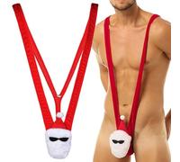 Anzhee Herren String Weihnachten Unterwäsche Weihnachtsmann Mankini Borat Tanga Lustiger Schwimmen G-Strings Thongs für Herren Badeanzug Unterhose Einheitsgröße Rot
