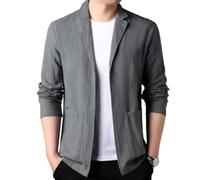 Anzüge & Sakkos Für Herren,Herren Lässige Leinen Anzug Ohne Knöpfe Jacke Große Taschen Sport Blazer Mantel Stilvolle Dunkelgraue Reguläre Passform Blazer Geeignet Für Party Date Prom Smart Blazer, 3