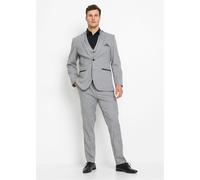 Anzug 3-teilig BONPRIX, Herren, Gr. 58, N-Gr, grau (hellgrau meliert), Web, Obermaterial: 64% Polyester, 34% Viskose, 2% Elasthan. Futter: 100% Polyester, meliert, festlich, regular fit, Anzüge, Regul