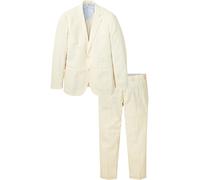 Anzug BONPRIX "Anzug aus luftigem Leinen-Mix (2-tlg.Set), Regular Fit", Herren, Gr. 66, N-Gr, beige (sandbeige), Web, Obermaterial: 55% Leinen, 45% Baumwolle. Futter: 100% Polyester, unifarben, festli