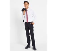 Anzug BONPRIX, Jungen, Gr. 140, N-Gr, schwarz (schwarz, weiß), Web, Obermaterial: 100% Baumwolle, mehrfarbig, unifarben, festlich, normal, Anzüge, bestehend aus Hose mit verstellbarem Bund, Hemd, Sakk