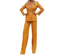 Anzug Damen Elegant - Hosenanzüge Set Anzughose Slim Fit Business Hosenanzug Anzughosen Bootcut Zweiteiliger 2 Teilig Einreiher/Zwei Anzugjacke Freizeitanzug Modern 2-Teiliges Orange L