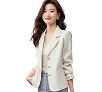 Anzug Damen,Kurzer Blazer Für Damen, Langärmelig, Gekerbtes Revers, Anzugjacke, Eleganter Bolero-Cardigan, Weiße Knöpfe, Taschenmantel, Lässiger Abendanzug, Jacken, Business, Eleganter Blazer-A