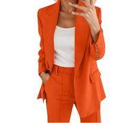 Anzug Für Damen - Hosenanzug Anzughosen Set Taillierter Streetwear Damenanzug Blazer Langarm Elegant 2 Teilig Streifen Anzugjacke Freizeitanzug Formell Anzughose Orange M