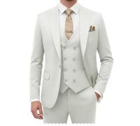 Anzug für Herren, Hochzeit, schmale Passform, 3-teiliges Set, Blazer, Jacke, Weste, Hose, Smoking, Anzüge für Trauzeugen, Business, Abschlussball, Party, Sport, Mantel, Elfenbein, M