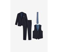 Anzug 4-teilig BONPRIX, Herren, Gr. 56, N-Gr, blau (dunkelblau), Web, Accessoire: 100% Polyester. Obermaterial: 88% Polyester, 12% Viskose. Futter: 100% Polyester, unifarben, unifarben mit Farbeinsatz