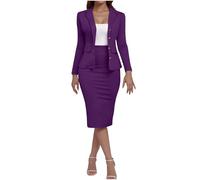 Anzug Set Damen Blazer Mit Rock Elegant Business Büro Einfarbig Blazer Revers Langarm Anzugjacke Hosenanzug Slim Fit Shorts 2 Stück Anzugsets Kostüm Frauen Festlich Blazer Bleistiftrock