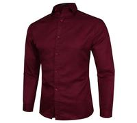 Anzughemden für Herren, Revers, Langarmhemd, Business, Büro, formelles Hemd, Herrenhemd, schmale Passform, Button-Down-Shirt, bügelfrei, einfarbig, lässiges Smart-Shirt für Hochzeit, Party, wein, L