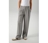 Anzughose ANISTON CASUAL, Damen, Gr. 44, N-Gr, grau (hellgraumeliert), Web, Obermaterial: 62% Polyester, 34% Viskose, 4% Elasthan, meliert, lässig geschnitten lang, Hosen Anzughose, mit Bundfalten (61