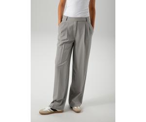 Anzughose ANISTON CASUAL, Damen, Gr. 48, N-Gr, grau (hellgraumeliert), Web, Obermaterial: 62% Polyester, 34% Viskose, 4% Elasthan, meliert, lässig geschnitten lang, Hosen Anzughose, mit Bundfalten, To