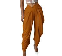 Anzughose Damen 7/8 Plissee Hose Knöchellang Business Arbeitshose Elegante Stretch Tulpenhosen Bequem Casual Stoffhose Weite Bein Freizeithose Mode Anzug Hosen Einfarbig Locker Sommerhose (Orange, M)
