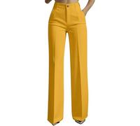 Anzughose Damen High Waist Hosen Weites Bein Marlenehose Elegante Stoffhose Palazzo Hose Straight Leg Damenhosen Business Outfit Schickes Bundfaltenhose Bootcut Damenhose Stoffhosen Kleidung mit Knopf