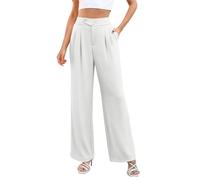 Anzughose Damen High Waist Weite Bein Lang Hosen Elegant Business Arbeit Palazzo Hose mit Taschen Einfarbig Gerade Leg Sommerhose Damen Leicht Locker Büro Freizeithose