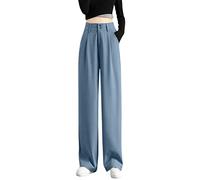 Anzughose Damen High Waist- Weite Hose Damen Business Summer- Arbeitshose Damen Freizeithose Lang Straight Leg Weites Bein Anzug Hose Hosenanzug Baggy Sommerhose Locker Lange Hosen
