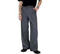 Anzughose Herren Baggy Chino Hose Stoffhose Bundfaltenhose Dunkelgrau 38/30