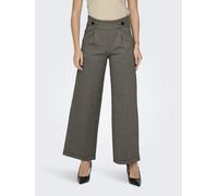 Anzughose JDY "JDYGEGGO MIA LONG CHECK PANT JRS NOOS", Damen, Gr. L (40), Länge 32, braun (cobblestone checks:mini check), Web, Obermaterial: 84% Polyester, 10% Viskose, 6% Elasthan, kariert, knöchell