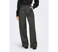 Anzughose JDY "JDYGEGGO MIA LONG CHECK PANT JRS NOOS", Damen, Gr. XS (34), Länge 32, grau (granite grau checks:schwarz check), Web, Obermaterial: 84% Polyester, 10% Viskose, 6% Elasthan, kariert, knöc
