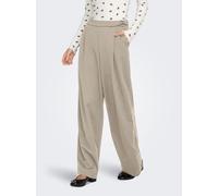 Anzughose ONLY "ONLSANIA LIFE WIDE BUCKLE PANT JRS", Damen, Gr. M (38), N-Gr, beige (island fossil detail:silber buckle (sania)), Jersey, Obermaterial: 95% Polyester, 5% Elasthan, unifarben, lang, Hos