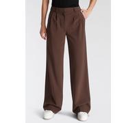 Anzughose TAMARIS, Damen, Gr. 40, N-Gr, braun, Web, Obermaterial: 63% Polyester, 33% Viskose, 4% Elasthan, unifarben, lässig geschnitten lang, Hosen Anzughose, mit weitem Bein (89724039-40)