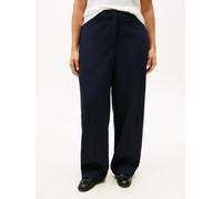 Anzughose TOMMY HILFIGER CURVE "CRV PUNTO RLXD STRAIGHT PANT", Damen, Gr. 48, N-Gr, blau (schwarz night navy), Web, Obermaterial: 68% Polyester, 28% Viskose, 4% Elasthan, unifarben, relaxed fit, Hosen