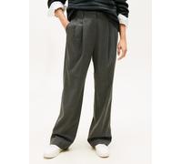 Anzughose TOMMY HILFIGER "FLANNEL RELAXED STRAIGHT PANT", Damen, Gr. 46, N-Gr, mid grau heather, Web, Obermaterial: 65% Polyester, 32% Viskose, 3% Elasthan, meliert, relaxed fit, Hosen Anzughose (2096