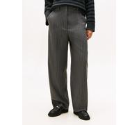 Anzughose TOMMY HILFIGER "PINSTRIPE LOOSE STRAIGHT PANT", Damen, Gr. 38, N-Gr, mid grau heather pinstripe, Web, Obermaterial: 63% Polyester, 34% Viskose, 3% Elasthan, Nadelstreifen, gestreift, meliert