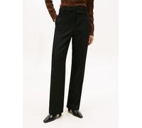 Anzughose TOMMY HILFIGER "PUNTO RELAXED STRAIGHT PANT", Damen, Gr. 46, N-Gr, schwarz, Web, Obermaterial: 68% Polyester, 28% Viskose, 4% Elasthan, unifarben, relaxed fit lang, Hosen Anzughose (14191611