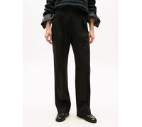 Anzughose TOMMY HILFIGER "TIMELESS WOOL RLXD STRT PANT", Damen, Gr. 40, N-Gr, schwarz, Web, Obermaterial: 54% Polyester, 44% Wolle, 2% Elasthan, unifarben, relaxed fit knöchellang, Hosen Anzughose, mi