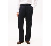 Anzughose TOMMY HILFIGER "TIMELESS WOOL RLXD STRT PANT", Damen, Gr. 42, N-Gr, schwarz night navy, Web, Obermaterial: 54% Polyester, 44% Wolle, 2% Elasthan, unifarben, relaxed fit knöchellang, Hosen An