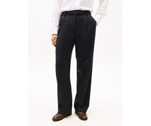 Anzughose TOMMY HILFIGER "TIMELESS WOOL RLXD STRT PANT", Damen, Gr. 44, N-Gr, schwarz night navy, Web, Obermaterial: 54% Polyester, 44% Wolle, 2% Elasthan, unifarben, relaxed fit knöchellang, Hosen An
