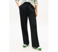 Anzughose TOMMY HILFIGER "TIMELESS WOOL WIDE LEG PANT", Damen, Gr. 46, N-Gr, schwarz night navy, Web, Obermaterial: 54% Polyester, 44% Wolle, 2% Elasthan, unifarben, lässig geschnitten knöchellang, Ho