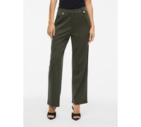 Anzughose VILA "VICLUA HW WIDE BUTTON PANTS- NOOS", Damen, Gr. L (40), N-Gr, gold (deep depths detail:gold button), Web, Obermaterial: 95% Polyester, 5% Elasthan, unifarben, relaxed fit normal, Hosen