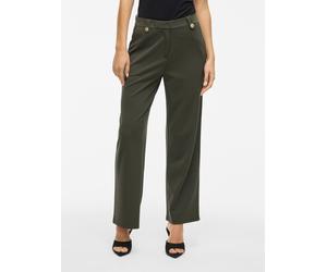 Anzughose VILA "VICLUA HW WIDE BUTTON PANTS- NOOS", Damen, Gr. XL (42), N-Gr, gold (deep depths detail:gold button), Web, Obermaterial: 95% Polyester, 5% Elasthan, unifarben, relaxed fit normal, Hosen
